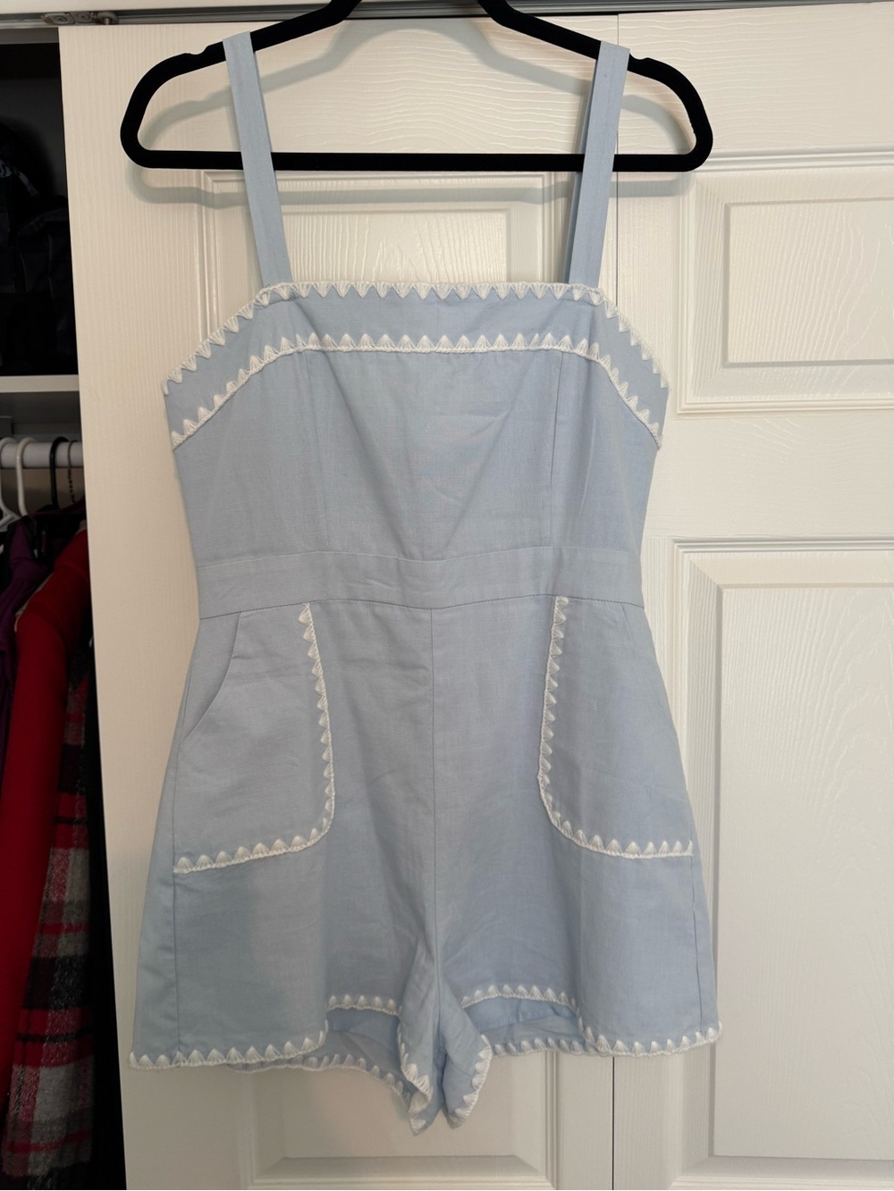 Altar'd State Light Blue Scalloped Trim Romper